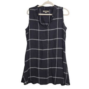 Flax Black Windowpane‎ Sleeveless Linen Tunic Dress Sz S Popover Lagenlook USA